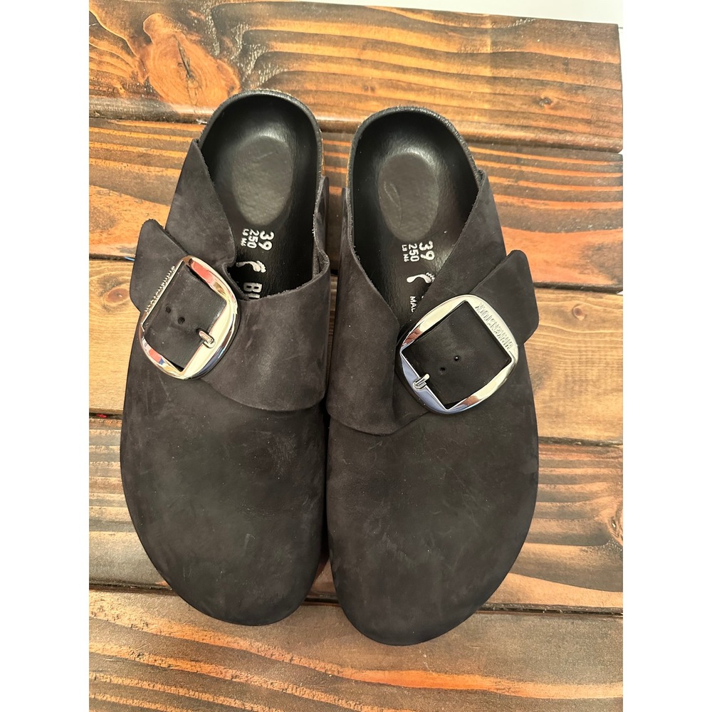 Birkenstock Boston Big Buckle Black Nubuck Leather Clogs EU 39 US Women 8 L8 M6